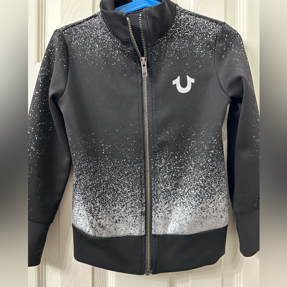 Kids Retro True Religion track suit jacket Size 5 Black and silver